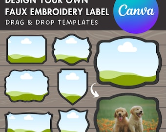 Design Your Own Faux Embroidery Label, Editable Tags Canva Template, Canva Frames Bundle, Retro Badge, Drag & Drop, Vintage Label Duotone