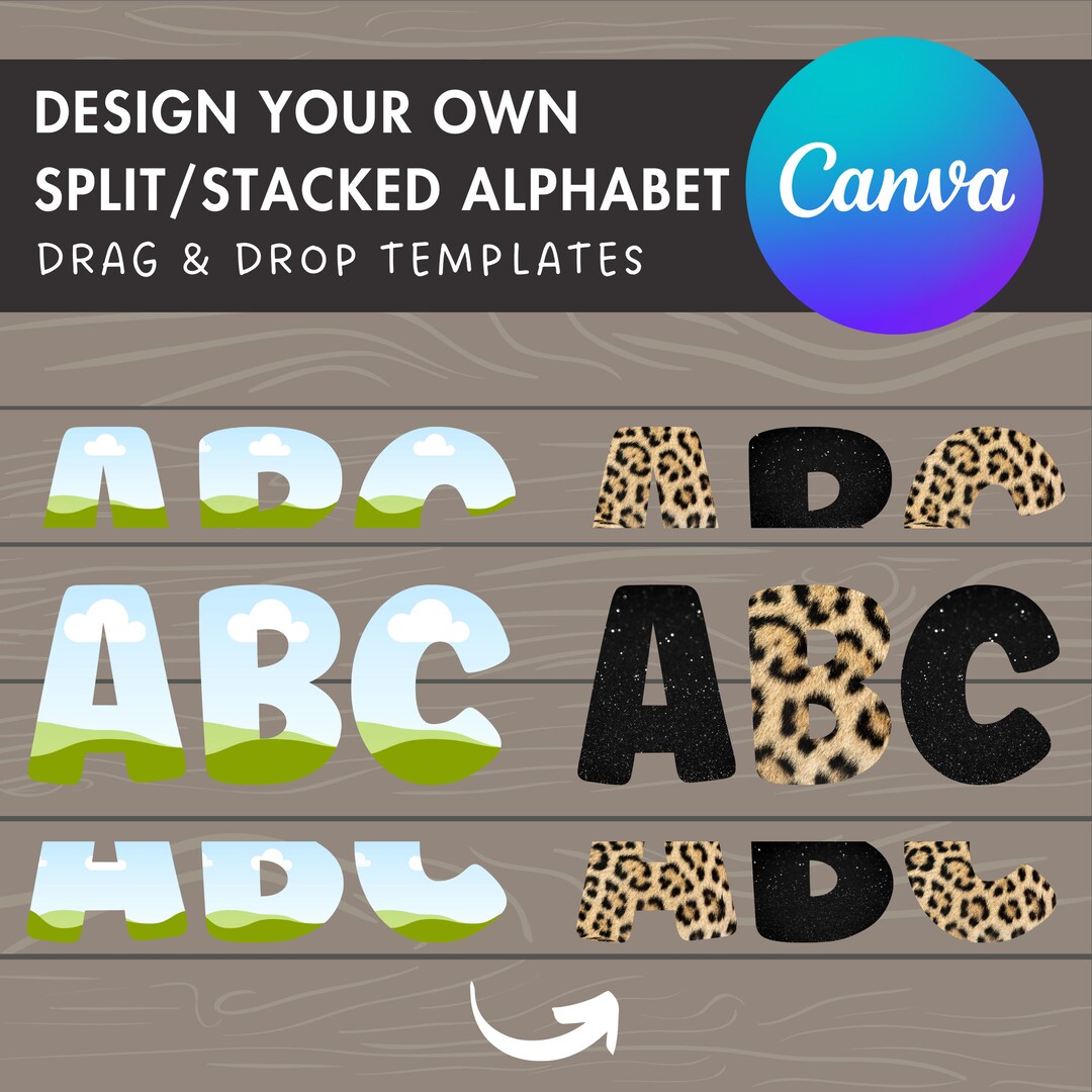 Split Canva Alphabet, Stencil Letters and Numbers, Drag and Drop, Canva