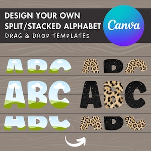 Split Canva Alphabet, Stencil Letters and Numbers, Drag and Drop, Canva Frames Bundle, DIY Letters Frames Canva, Stacked Canva Letters