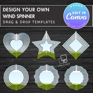 Plantilla editable de Canva para molinillo de viento (arrastrar y soltar fácilmente), marco de Canva para molinillo de viento, paquete de marcos de Canva, molinillo de mandala, molinillo colgante PNG