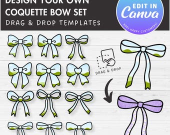 Bow Editable Canva Template, Coquette Bow Canva Frames, Easy Drag and Drop, Sublimation Template, Ribbon Bow Template, Canva Frames Bundle