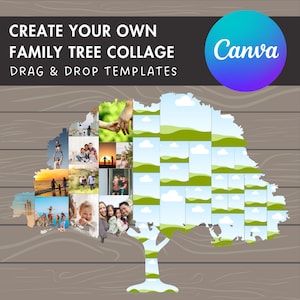 Design Your Own Family Tree Photo Collage in Canva, Editable Collage Canva Template, Drag and Drop Photo, Tree Canva Frames, Family Collage