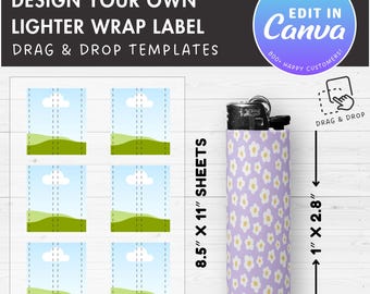 Design Your Own Lighter Wrap, Lighter Label Editable Canva Template, Editable Lighter Full Wrap, Sublimation Template, 8.5"x11" sheet
