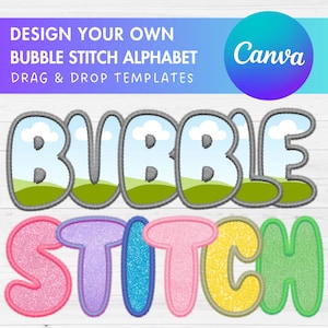 Digital Stitch Canva Alphabet PNG, Letras de apliques de bordado falso, Molduras Canva de letras de bolhas, Arraste e solte, Alfabeto Canva, Duotone