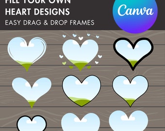 Design Your Own Heart on Canva, Heart Love Canva Template, Easy Drag and Drop Editable Canva Frames, Heart Bundle, Valentine&#39;s Day PNG