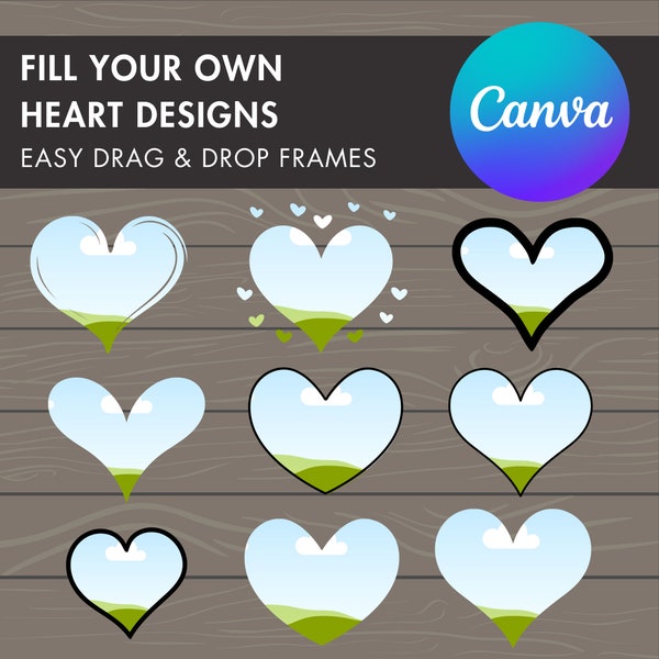 Design Your Own Heart on Canva, Heart Love Canva Template, Easy Drag and Drop Editable Canva Frames, Heart Bundle, Valentine's Day PNG