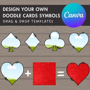 Diseñe sus propios marcos de Canva de símbolos de naipes, plantilla de Canva de símbolos de juego de cartas, arrastrar y soltar, símbolos de cartas de garabato, traje de naipes