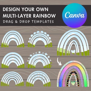 Progetta le tue cornici di tela arcobaleno, modello arcobaleno multistrato, pacchetto di cornici di tela, trascina e rilascia, clipart arcobaleno disegnato a mano, adesivo