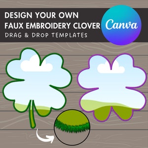 Design Your Own Faux Embroidery Clover, Digital Stitch Lucky Clover Canva Template, Clover Applique, Clover Patch Duotone, Drag and Drop PNG