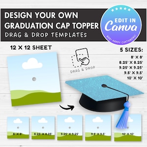 Graduation Cap Topper Editable Canva Template, Easy Drag and Drop, Graduation Cap Sublimation Template, Blank Graduation Cap, Canva Frame