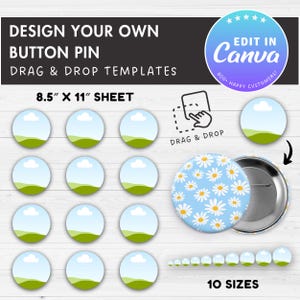 Button Pin Editable Canva Template, Easy Drag and Drop, Round Pinback Button Sublimation Template, Badge Circle Label, Canva Frames Bundle