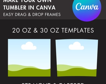 Skinny Tumbler Canva Frames, 20 & 30 OZ Skinny Tumbler Canva Template, Full Tumbler Wrap, Editable Drag Drop Templates, Canva Tumbler Mockup