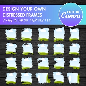 Design Your Own Distressed Edge Canva Frames, Grunge Pages Templates, Drag and Drop Canva Frames Bundle, Sublimation Design, Photo Collage