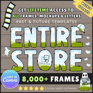 Gesamter Shop, Canva Frames Bundle, bearbeitbare Canva Vorlagen, Design-Elemente, ziehen & ablegen, Canva Mockups, Buchstaben und Alphabete, Sublimation