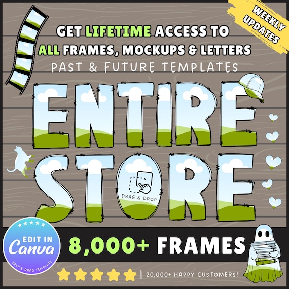 Entire Store, Canva Frames Bundle, Editable Canva Templates, Design Elements, Drag and Drop, Canva Mockups, Letters & Alphabets, Sublimation