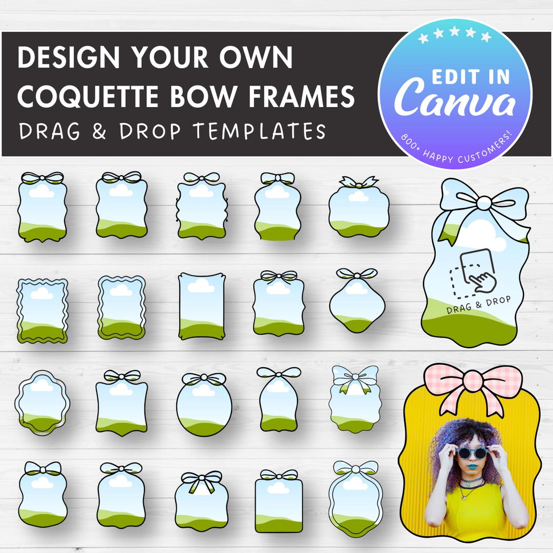 Coquette Bow Frames, Editable Canva Template, Easy Drag and Drop ...