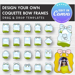 Coquette Bow Frames, Editable Canva Template, Easy Drag and Drop, Sublimation Design, Canva Frames Bundle, Ribbon Bow Border, Wavy Borders