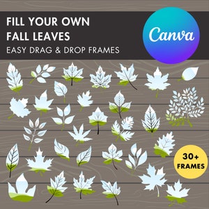 Entwerfen Sie Ihre eigenen Herbst Blätter Canva Rahmen, bearbeitbare Blätter Vorlagen, Blatt Canva Rahmen Bundle, Drag and Drop, Boho Blatt Silhouette