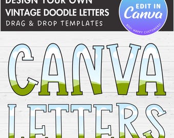 Progetta le tue lettere vintage doodle su Canva, alfabeto retrò Canva, trascina e rilascia, lettere modificabili Canva PNG, pacchetto cornici Canva n. 85