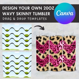 Design Your Own Waves Burst Tumbler Template, 20oz Straight Skinny Tumbler Canva Template, Drag and Drop, Wavy Seamless Tumbler Wrap