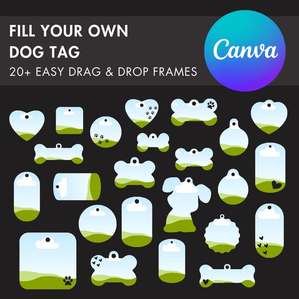 Design Your Own Dog Tag on Canva, Dog Tag Template, Drag and Drop Canva Frames, Dog Tag Mockup, Editable Canva Dog Templates, Print Template