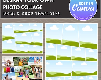 Diseña tu propio collage de fotos familiares en Canva, plantilla de collage editable de Canva, fotos fáciles de arrastrar y soltar, marcos de Canva, collage familiar DIY