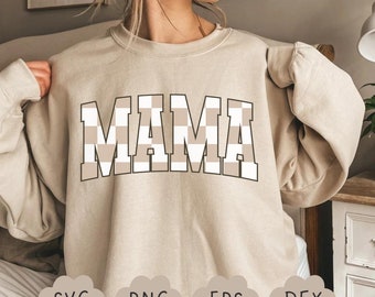 Checkered Mama Svg, Retro Mama PNG, Projekt koszuli w kratkę dla mamy, Retro Varsity Svg, Projekt sublimacji, Retro Mama, Plik do cięcia, Fajny projekt mamy