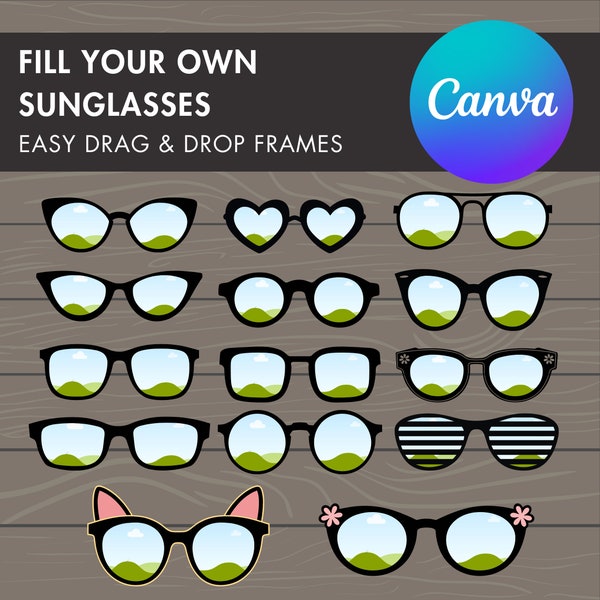 Design Your Own Sunglasses Canva Frames, Editable Eyeglasses Canva Template, Glasses Bundle, Aviators PNG, Drag and Drop Eyewear Frames