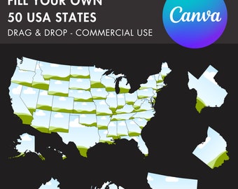 50 USA States Canva Frames, US States Templates, United States Map Canva Frames Bundle, Easy Drag and Drop American States, USA Map Mockup
