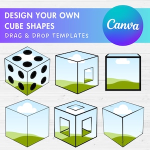 Ontwerp je eigen kubuscanvaframes, 3D-kubuscanvasjabloon, geometrische canvasframes, vierkante omtrek, blokvormen, 3D-doos, sublimatieontwerp