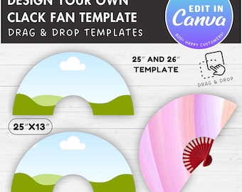 Clack Fan Editable Canva Template, Easy Drag and Drop, 26" & 25" Hand Fan Sublimation Template, Chinese Fan Template, Canva Frames Bundle
