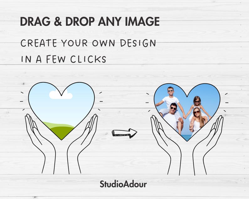 Editable Heart Canva Frames, Photo Collage Canva Template, Drag and ...
