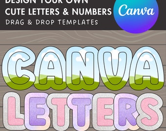 Designa dina egna Canva-ramar med stora bokstäver och siffror, Canva-mall för klotteralfabetet, enkel dra-och-släpp-design, sublimeringsbokstäver PNG