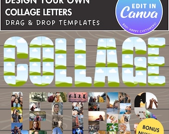 Design Your Own Photo Collage in Canva, Letters & Numbers Canva Frames Bundle, Drag and Drop Canva Template, Editable Letters Photo Collage