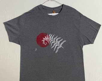 Red Fern Block Print T-Shirt in Grey - 4XL