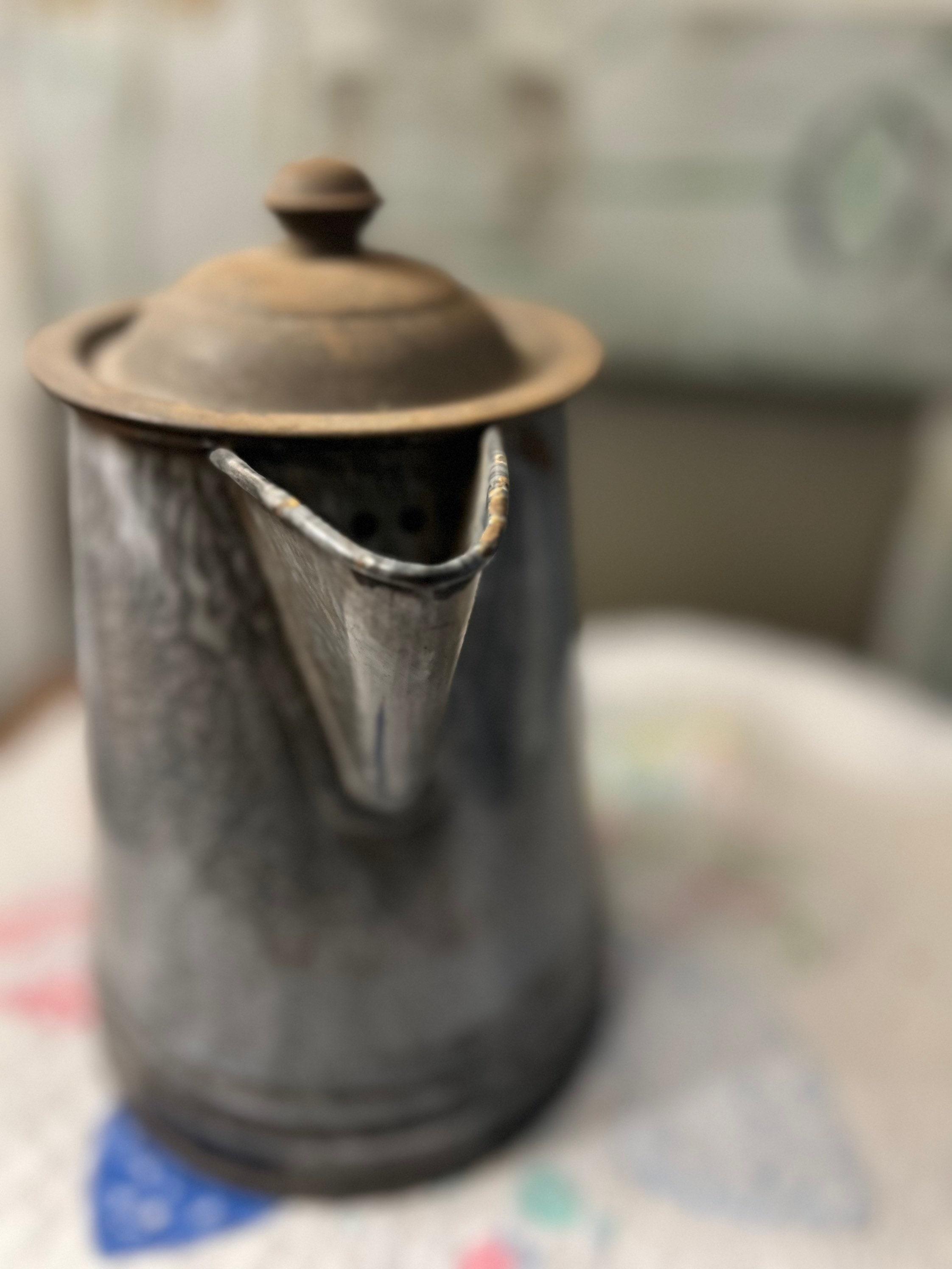 Coffee Pot Gray Graniteware Antique Stove Top Primitive Etsy