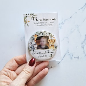Souvenir del battesimo degli animali della giungla - magneti da frigorifero personalizzati con foto di bambini - piccolo regalo di ringraziamento