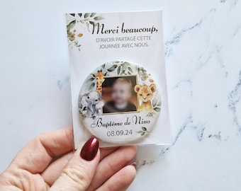 Jungle animals baptism souvenir – personalized fridge magnets with kid picture - small thank you gift
