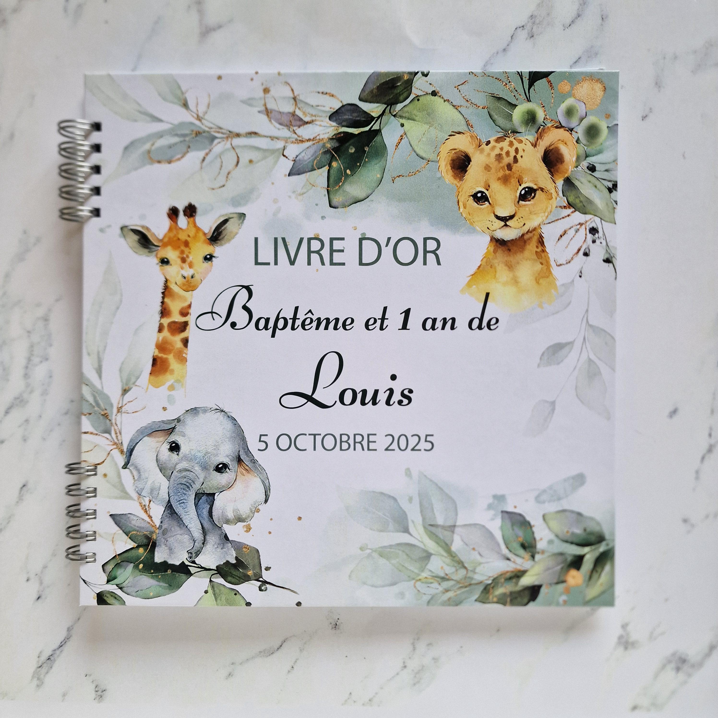 Livre d’or de baptême fait main avec animaux de safari jungle