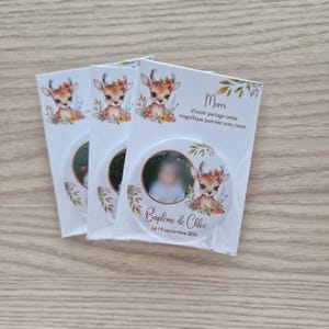 Souvenir per battesimo a tema floreale, bosco e cervi - Bomboniere memorabili per il battesimo, calamite con biglietto di ringraziamento