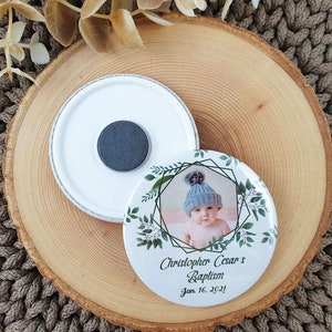 Christening favors, Baptism souvenir, Botanical personalized magnets