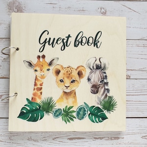 Boy Safari Birthday Guest Book, Personalised, Jungle Animals, Unique guestbook  (SF04)