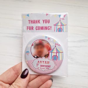 Bomboniere a tema circo - Magneti fotografici con biglietto di ringraziamento - Compleanno a tema circo rosa