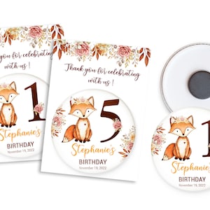 Imanes de nevera personalizados con tarjeta de agradecimiento - Recuerdos de fiesta de Fox, regalo de agradecimiento para invitados