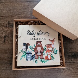 Libro degli ospiti per la doccia per bambini degli animali del bosco, previsioni per il libro del bambino, cartello del libro degli ospiti