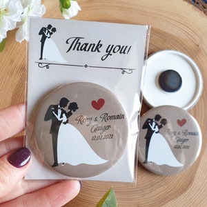 Cadeaux de mariage, cadeaux de remerciement pour les invités, aimants personnalisés avec carte de remerciement, cadeau de remerciement