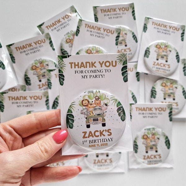 Safari animals birthday favors, Wild one party souvenir, Thank you magnet