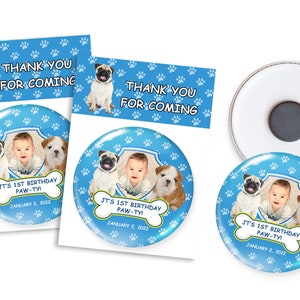Ricordo di compleanno del cane con biglietto di ringraziamento, perfetto come regalo di ritorno per gli ospiti
