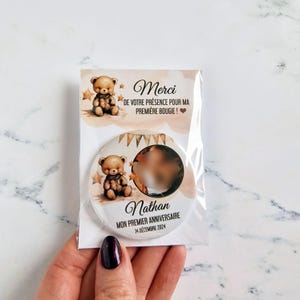 Regalo di ringraziamento per gli ospiti Magneti fotografici personalizzati con orsetto marrone - Bomboniere per feste per bambini