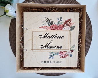 Customizable Polaroid Guest Book with Wood Cover and Question Fill-ins